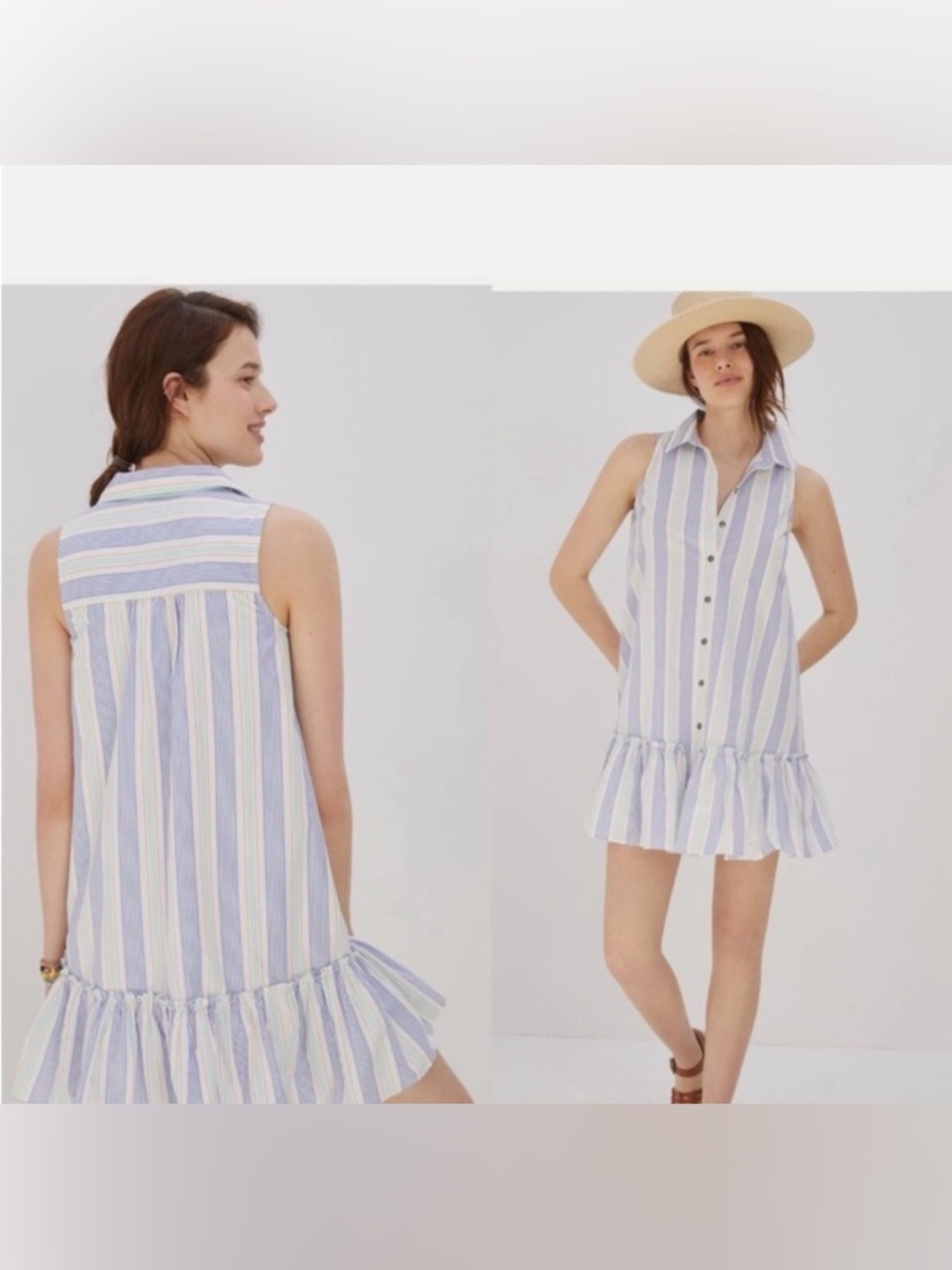 Maeve by Anthropologie Flittered Sleeve Striped Dress